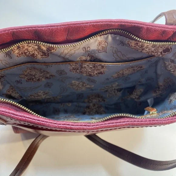 Hobo Red Leather Brown Straps Shoulder Bag Purse Tote Zip Closure - Picture 10 of 16